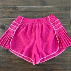 NWT Pleated Running Shorts Medium Pink Athletic High Waist Gym Pickleball 3"